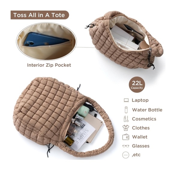 Large Puffer Quilted Tote Bag - Picture 4 of 5